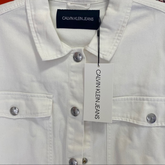 CALVIN KLEIN White Drop Shoulder Denim Jean Jacket - Picture 5 of 8